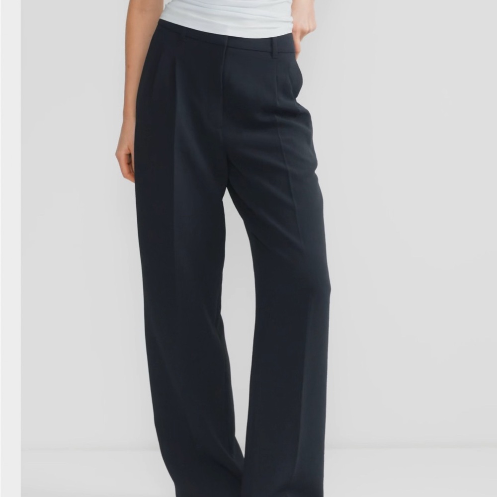 Aritzia Effortless Pant in Crepette - Navy Blue with stripes on the side